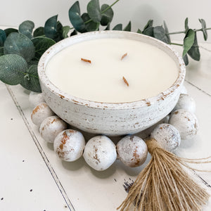Rustic Farmhouse Bowl with Beads and Tassel - Moonchild Candle Co.